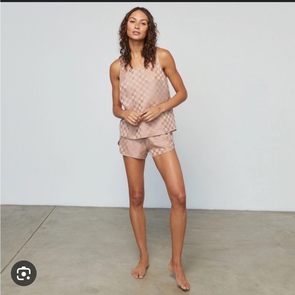 Lunya Washable Silk Shorts and Tank Sleep Set Small Rose Tan